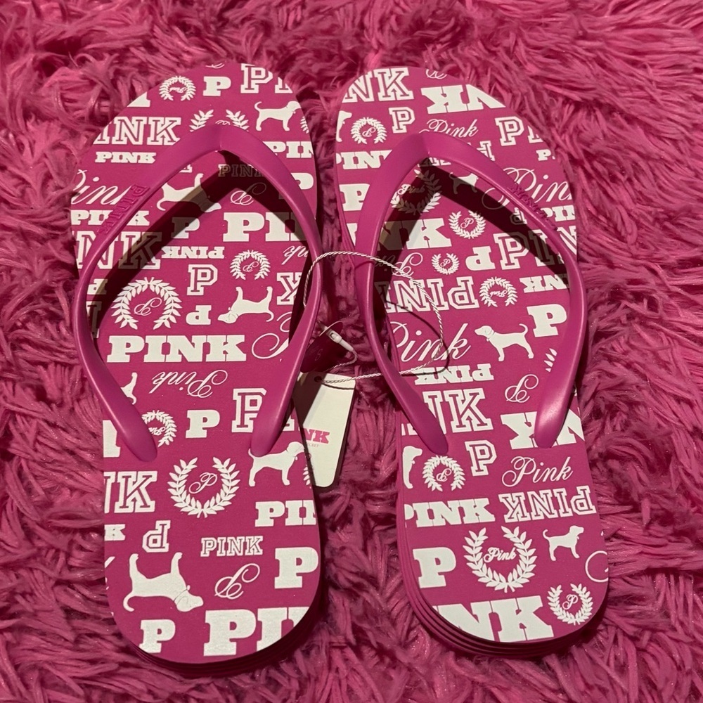 PINK Logo Flip Flops Women Size 8